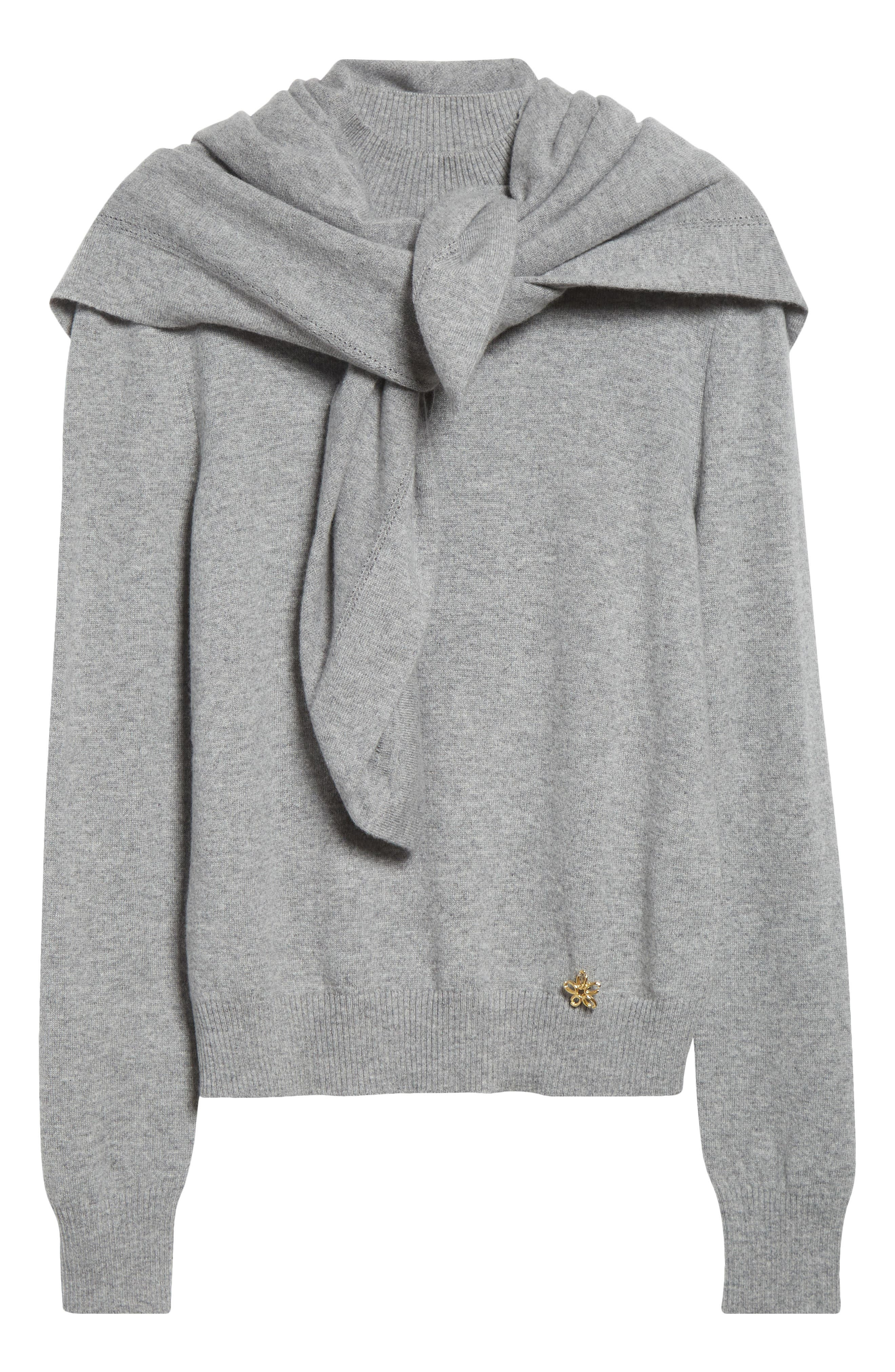 Oscar de la Renta Cashmere Sweater with Removable Scarf in Melange Grey at Nordstrom - 7