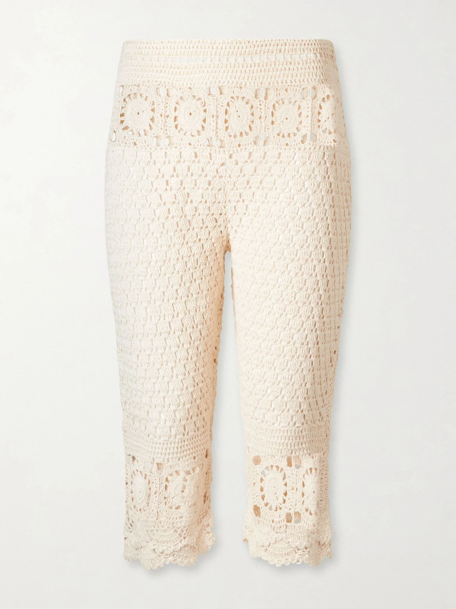 Aletta Mandala crochet cotton capri pants Off-white - 1