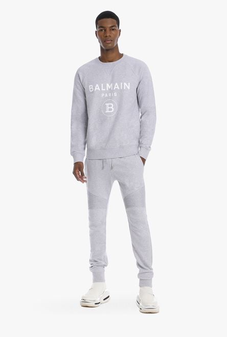 Gray cotton sweatshirt with white Balmain Paris logo - 2