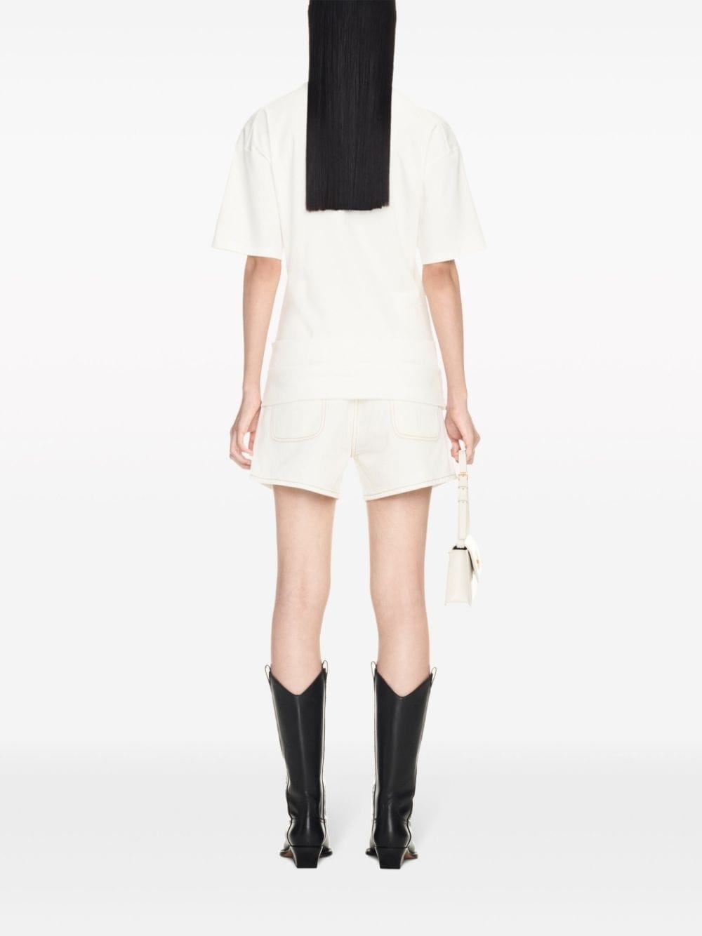 contrast-stitching denim shorts - 4