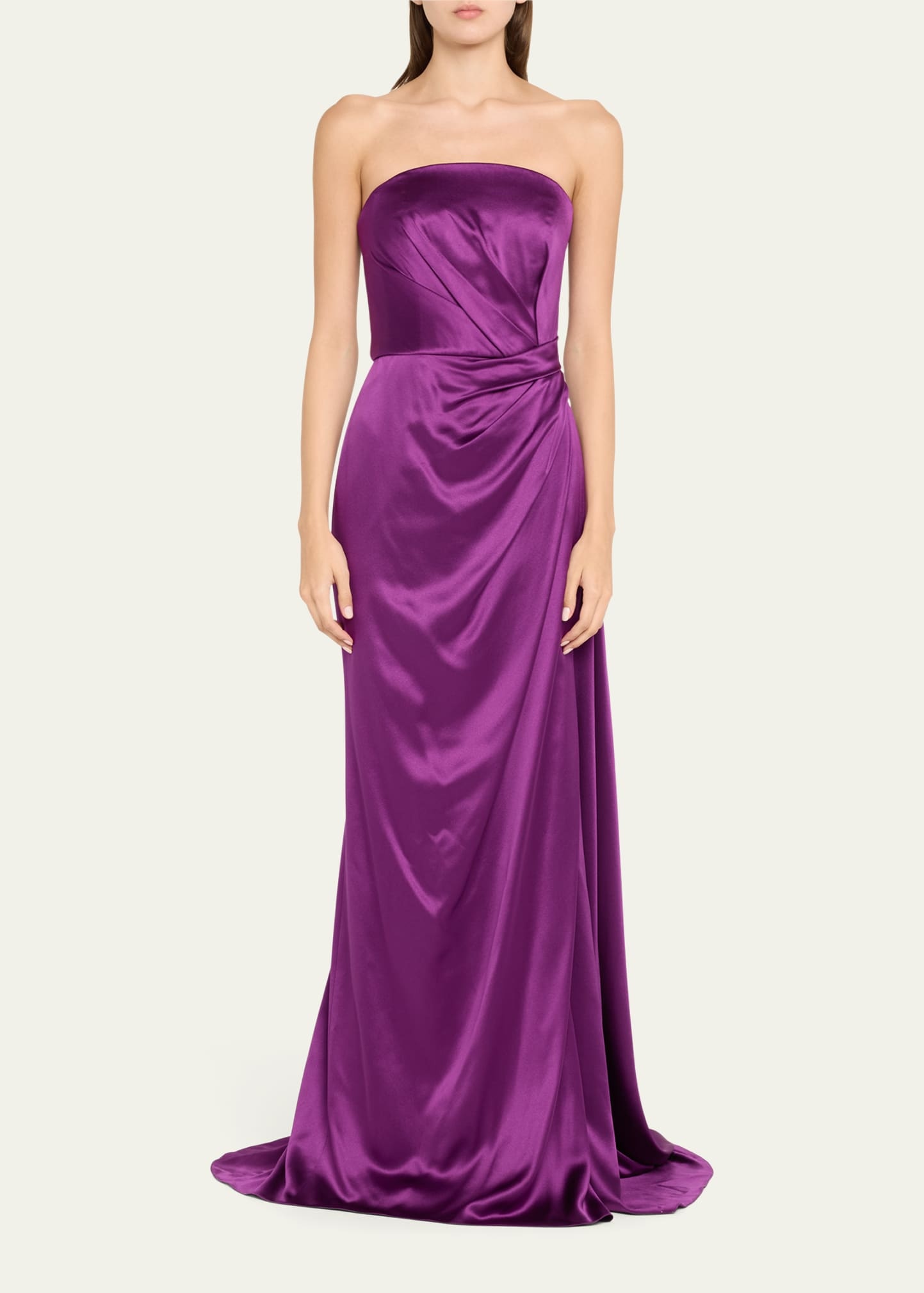 Strapless Satin Hand-Draped Gown with Slit - 2