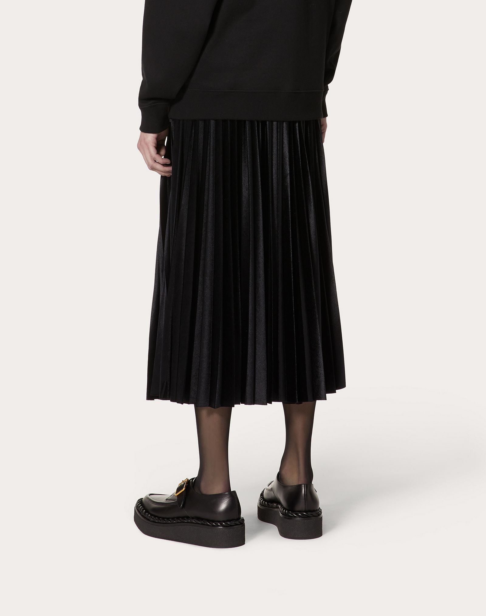 Pleated Jersey Velvet Skirt - 4