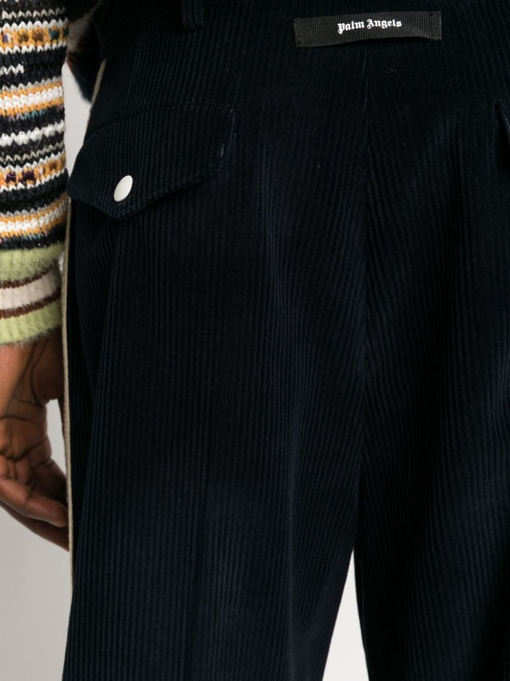 crochet-stripe cotton corduroy trousers - 5