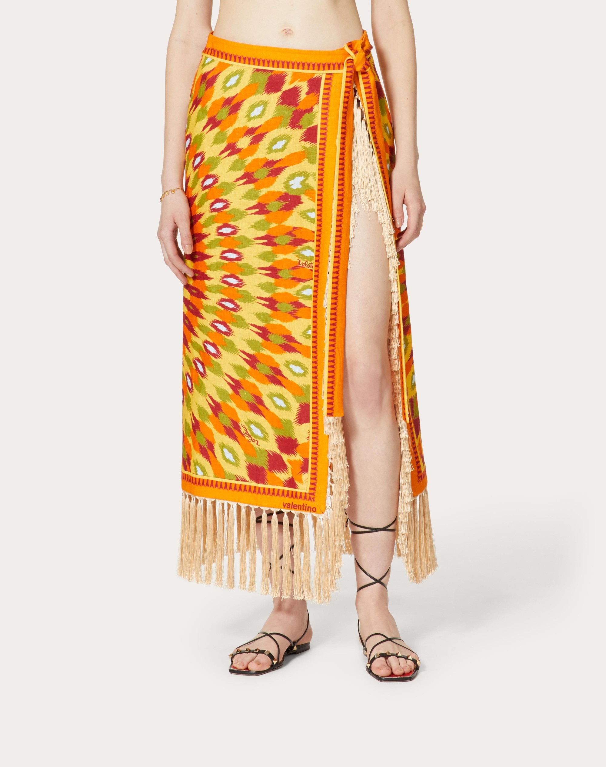ROUND RAIN PRINT LINEN SKIRT - 3
