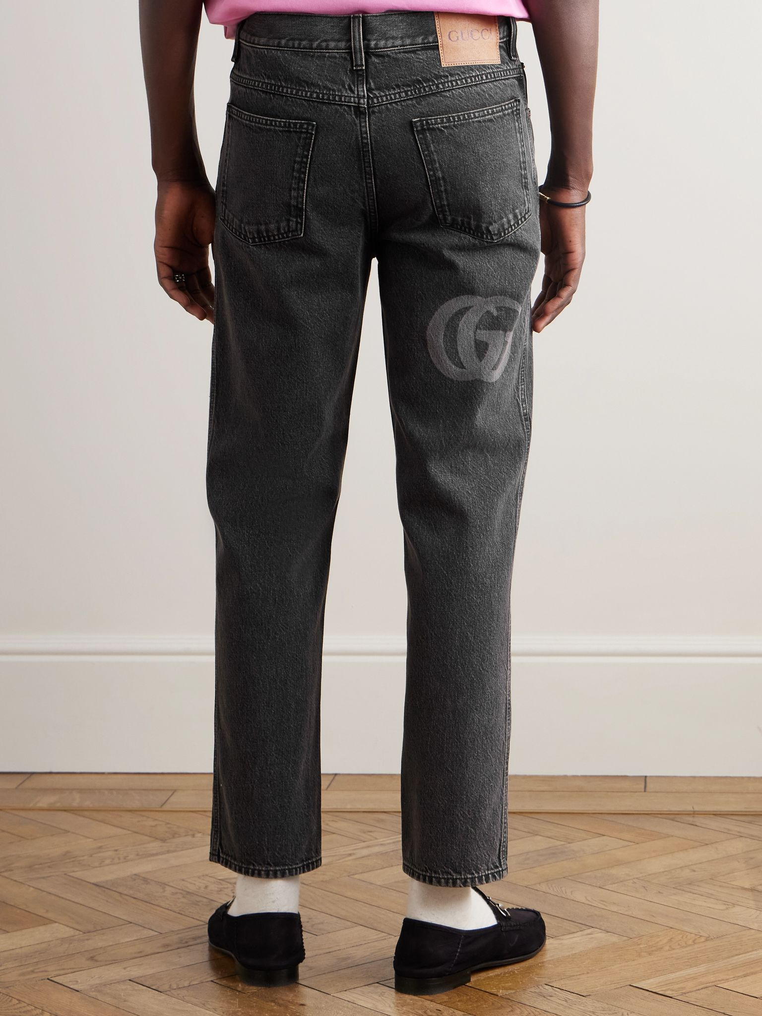 Tapered Logo-Print Jeans Dark gray - 4