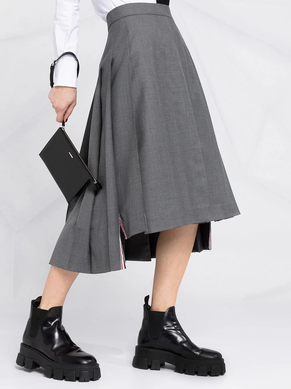 スカート BELOW KNEE DROPPED BACK PLEATED SKIRT - FIT 1 - IN SUPER 120 Thom Browne THOM BROWNE Women Below Knee Dropped Back