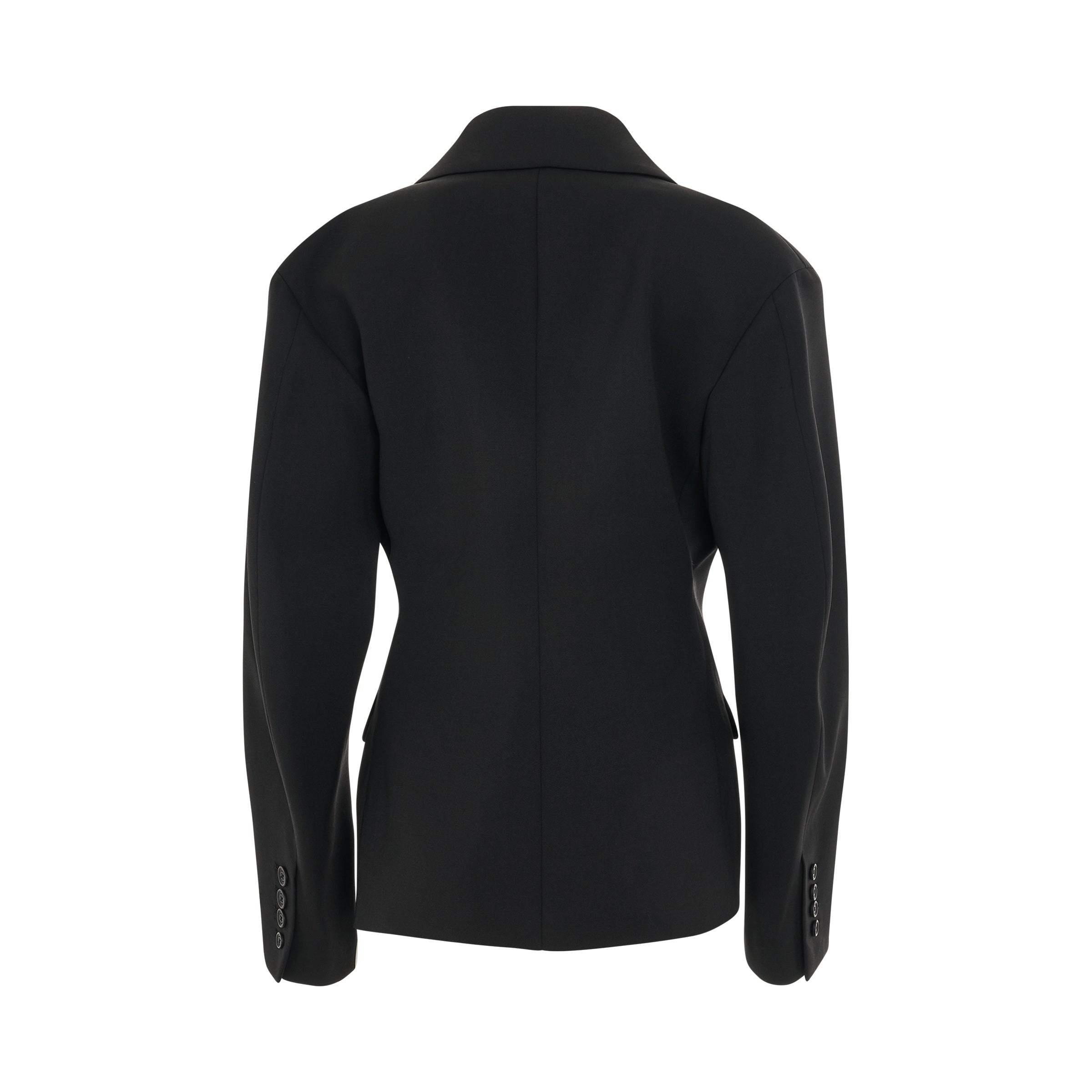 Wool Blend Round Jacket in Black - 4