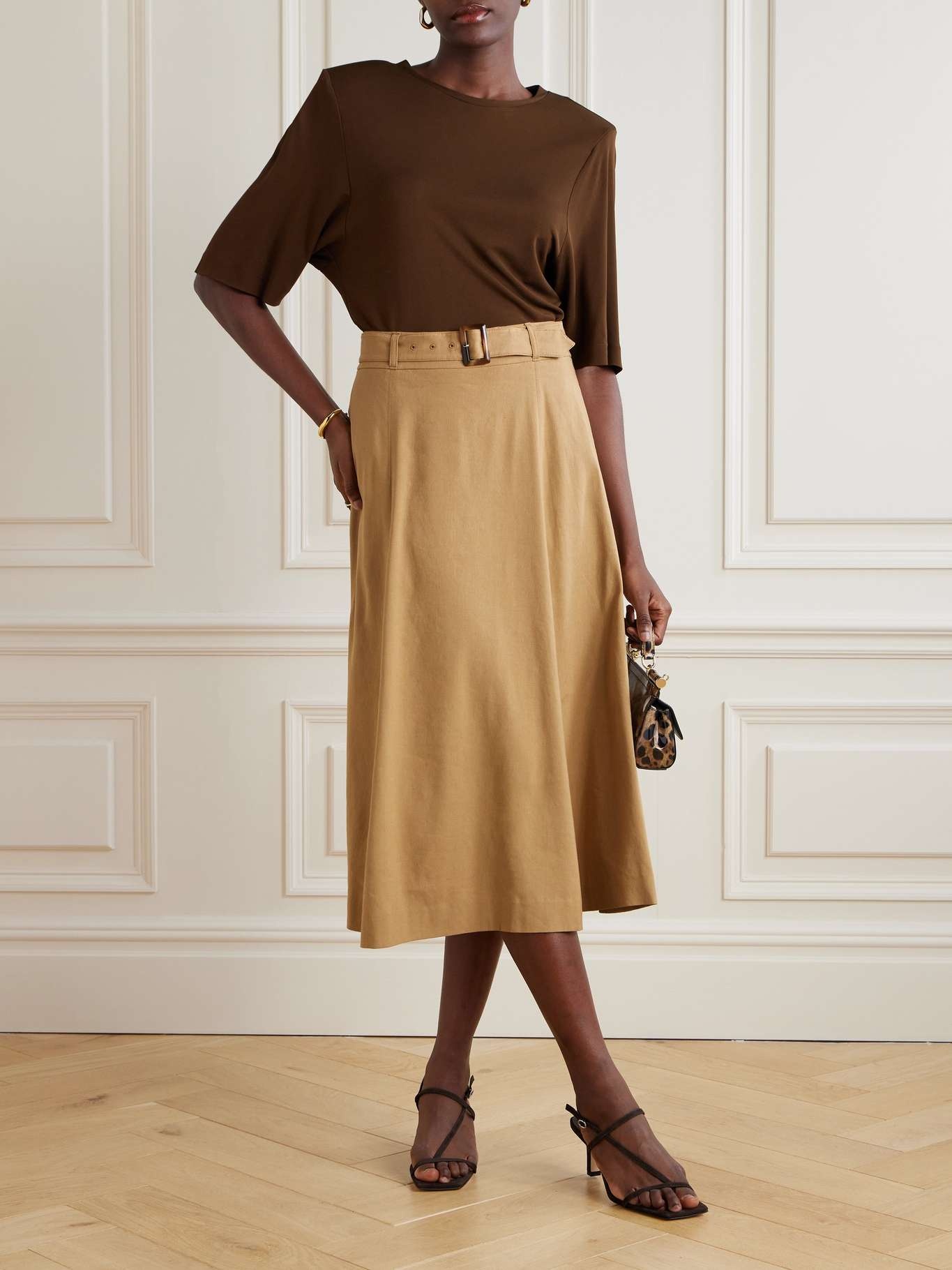 Arwen belted pleated linen-blend midi skirt - 2
