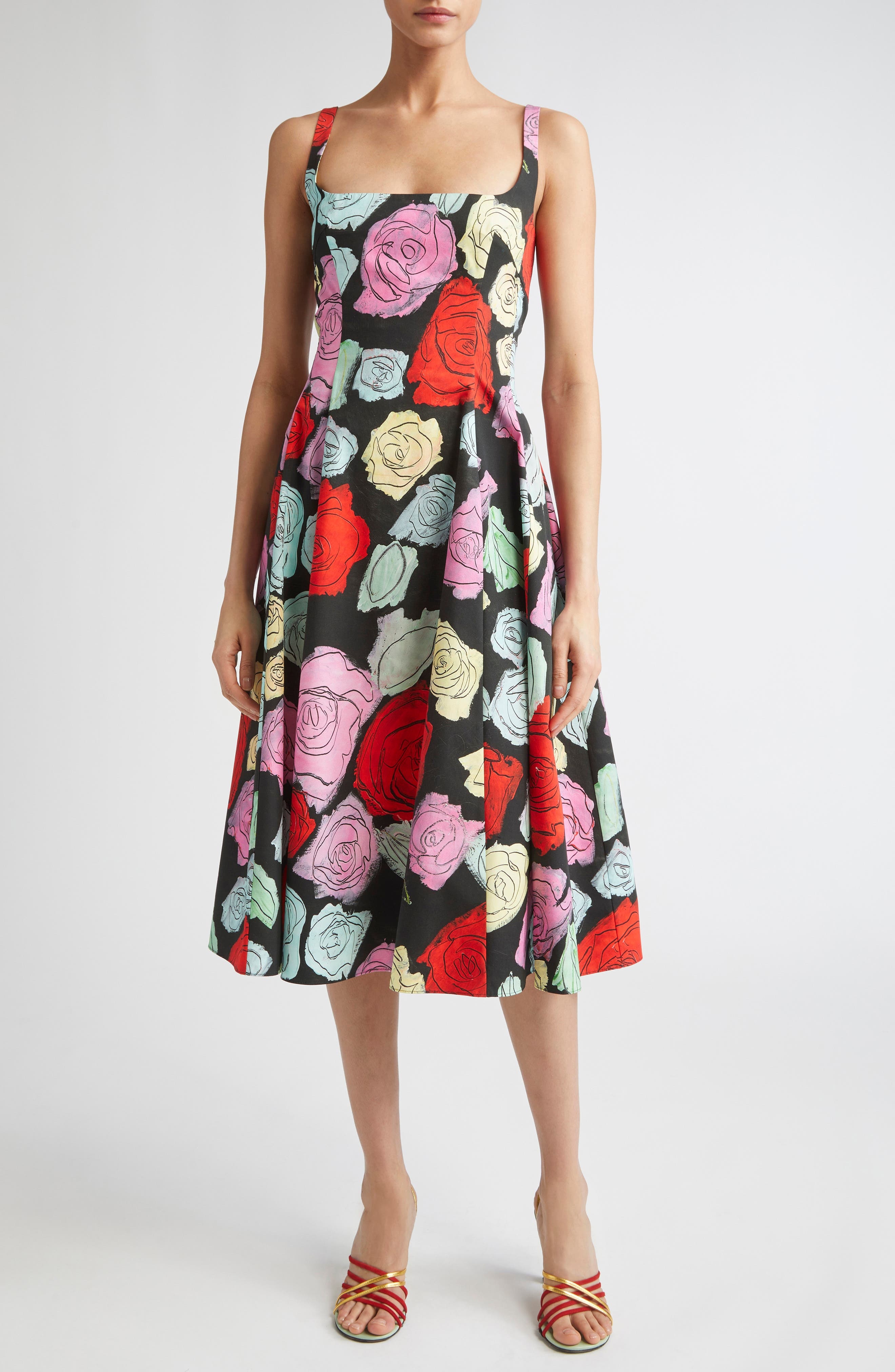 Marni Fantasy Floral Pleated Fit & Flare Midi Dress in Black at Nordstrom - 1