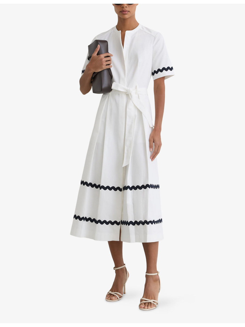 REISS Isabelle Wave-Trim Stretch-Cotton Midi Dress outlook