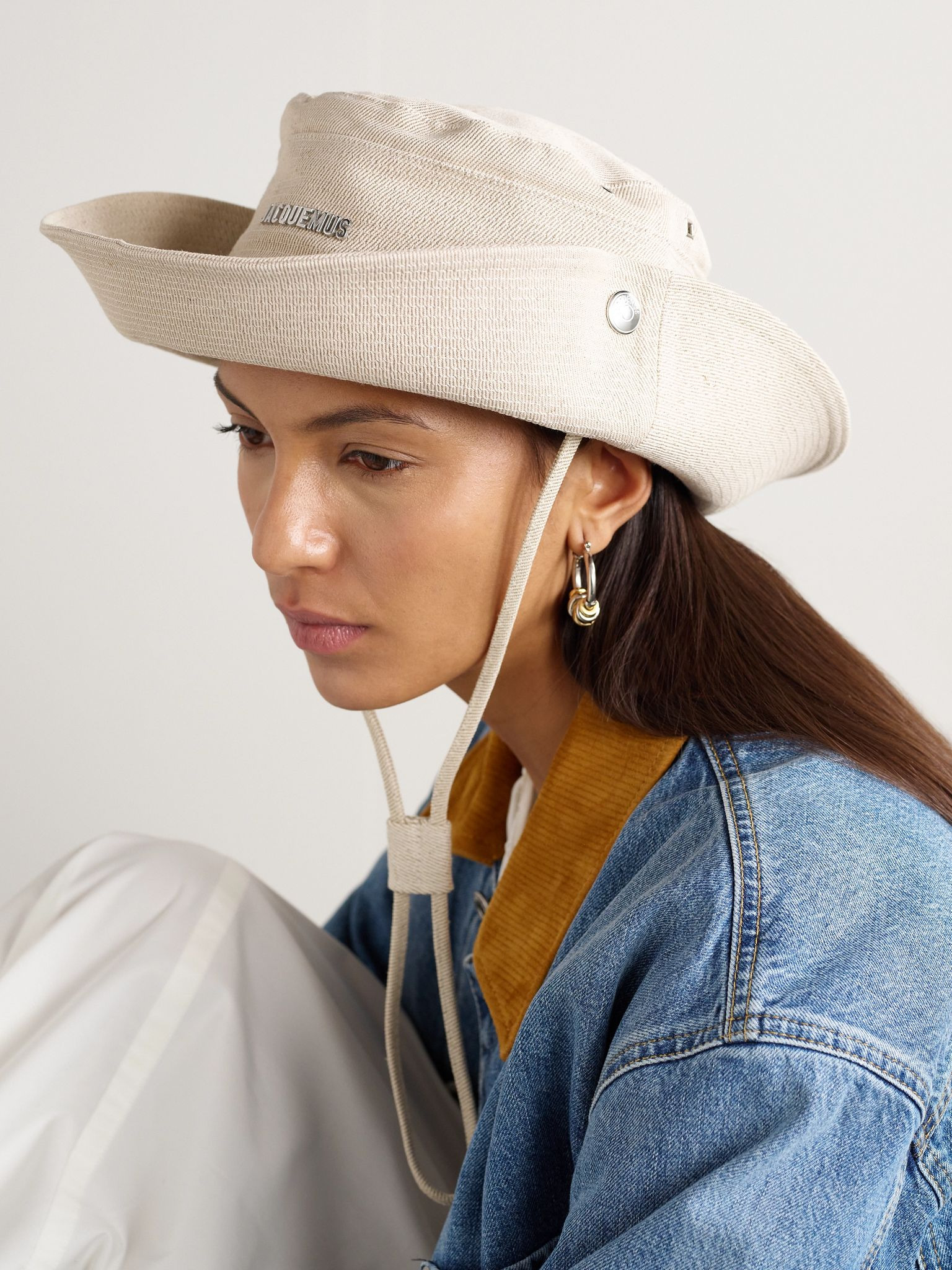 Le Bob De Nimes embellished linen and cotton-blend bucket hat Off-white - 5