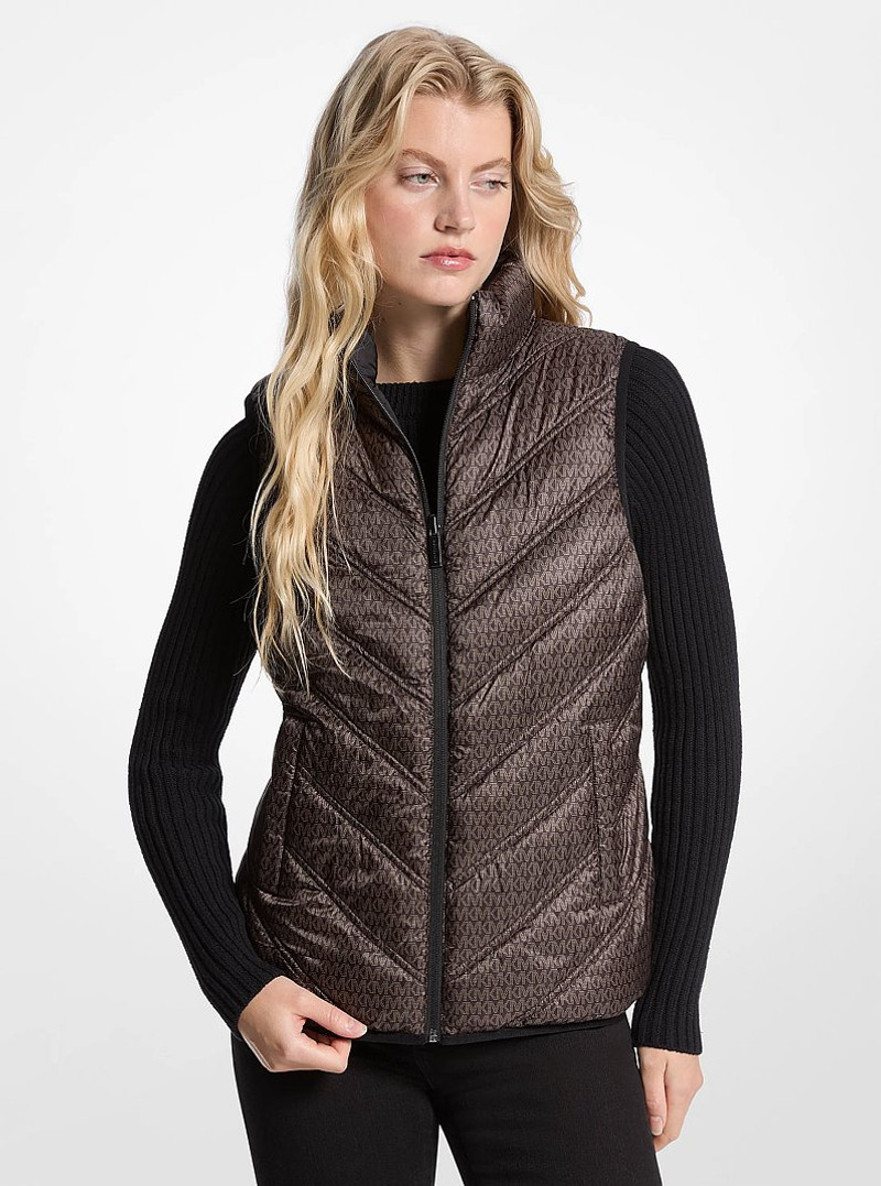 Chevron Quilted Logo Print and Nylon Packable Vest 3