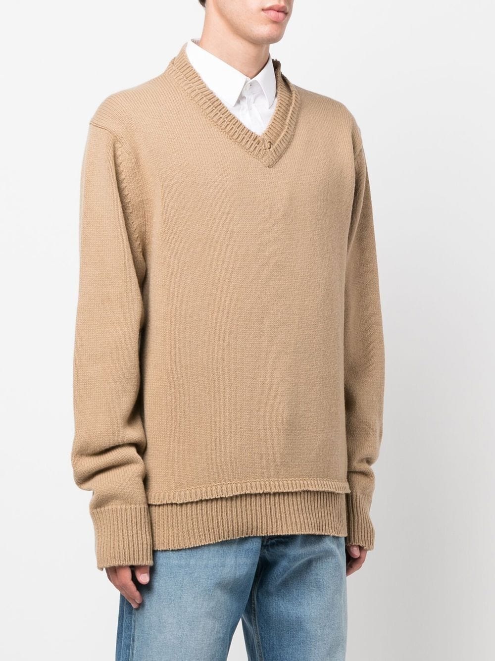 elbow-patch V-neck jumper - 4