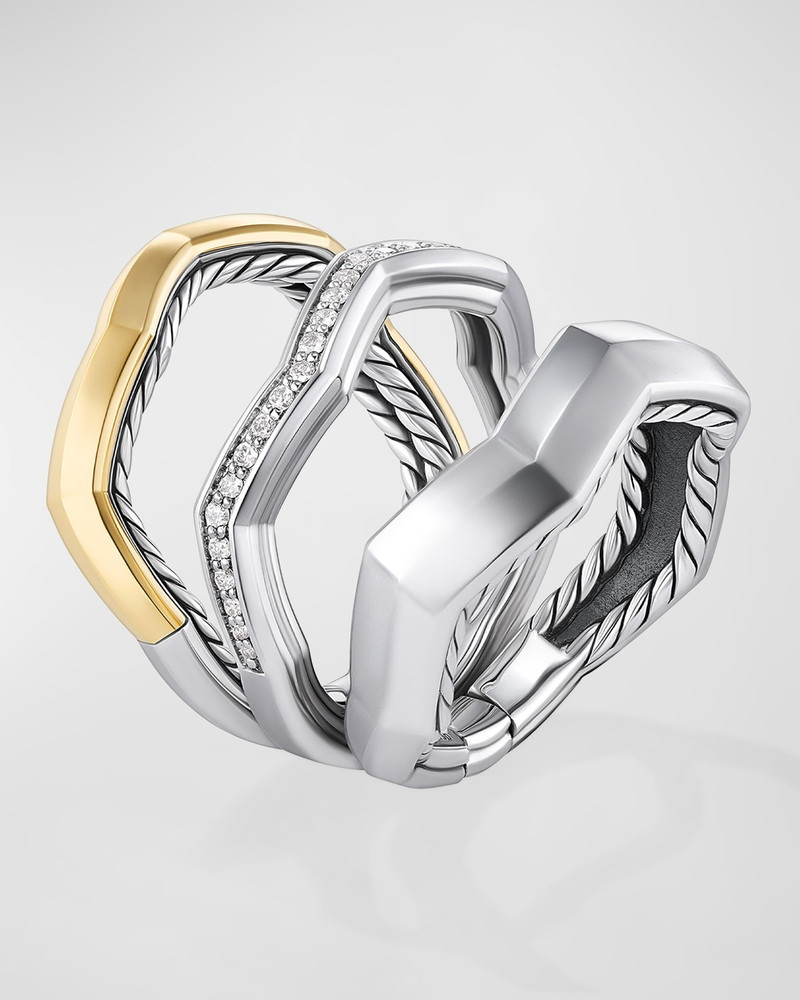 DAVID YURMAN Zig Zag Stax Three Row Ring with Diamonds in 18K Gold and Silver, 11mm outlook