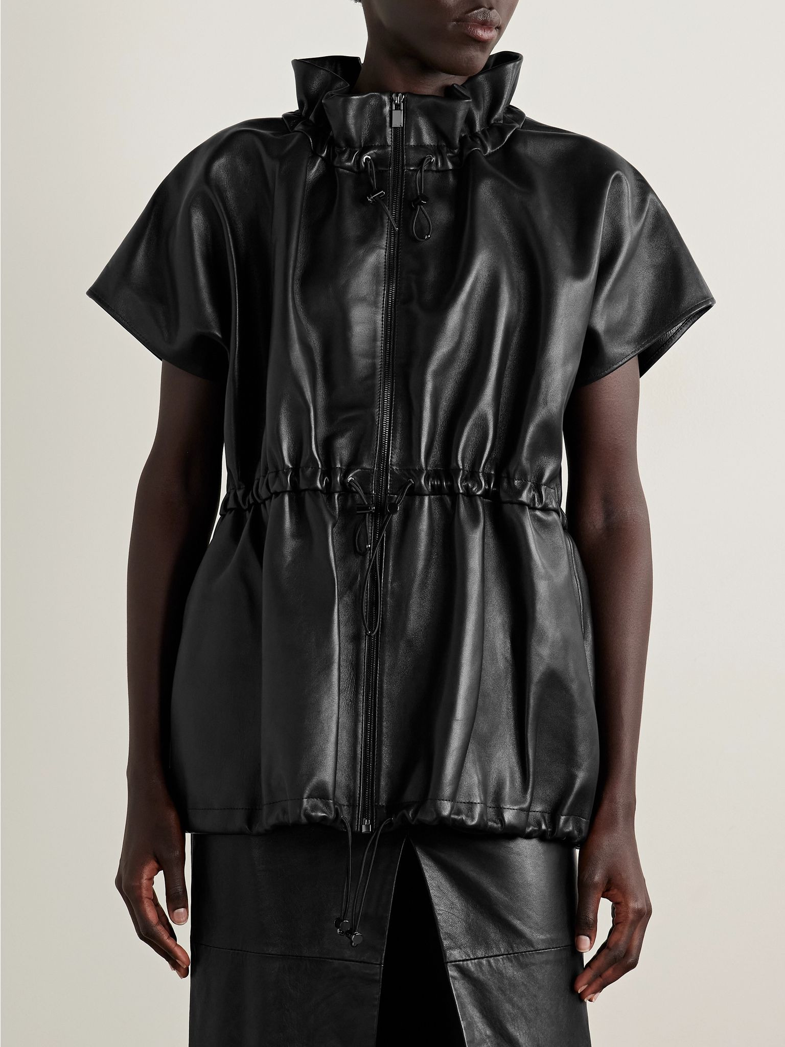 Gathered leather jacket Black - 3