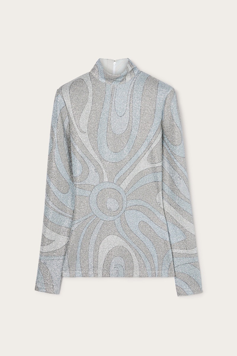 MARMO PRINT HIGH-NECK LAMÉ TOP 1