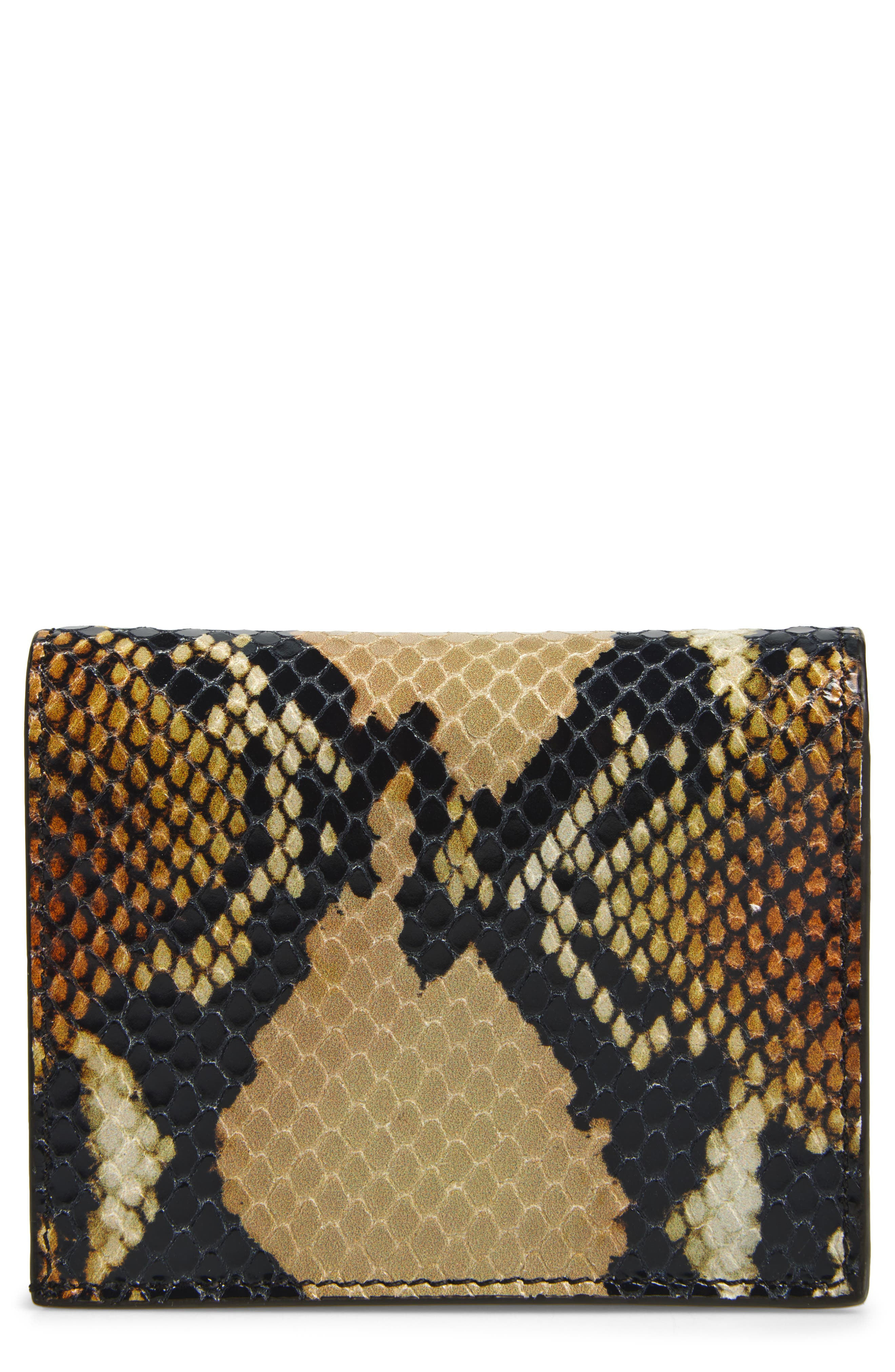 McQueen Snake Embossed Leather Card Case in Brown/Gold at Nordstrom - 3