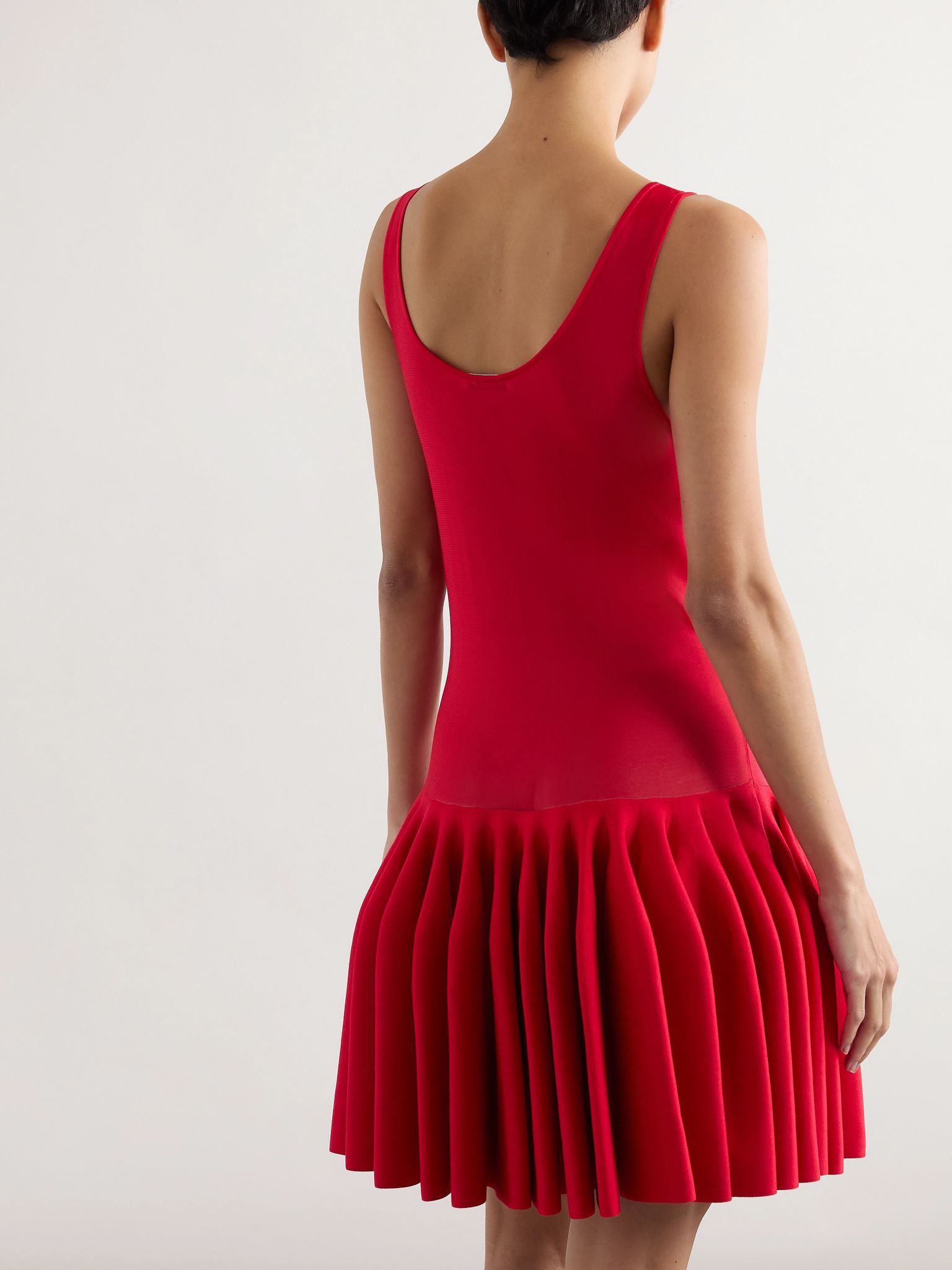 Pleated jersey and stretch-knit mini dress Red - 3