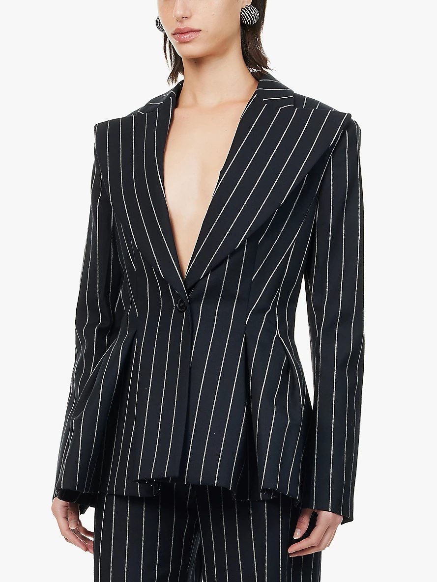 Pinstripe pleated regular-fit wool blazer - 3