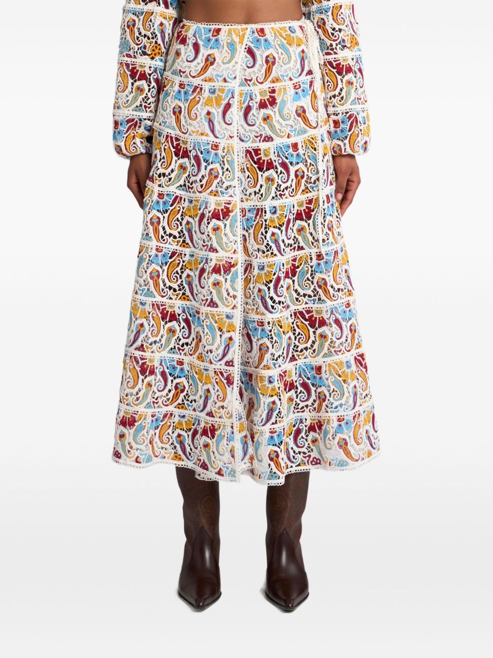 paisley-macramé midi skirt - 3
