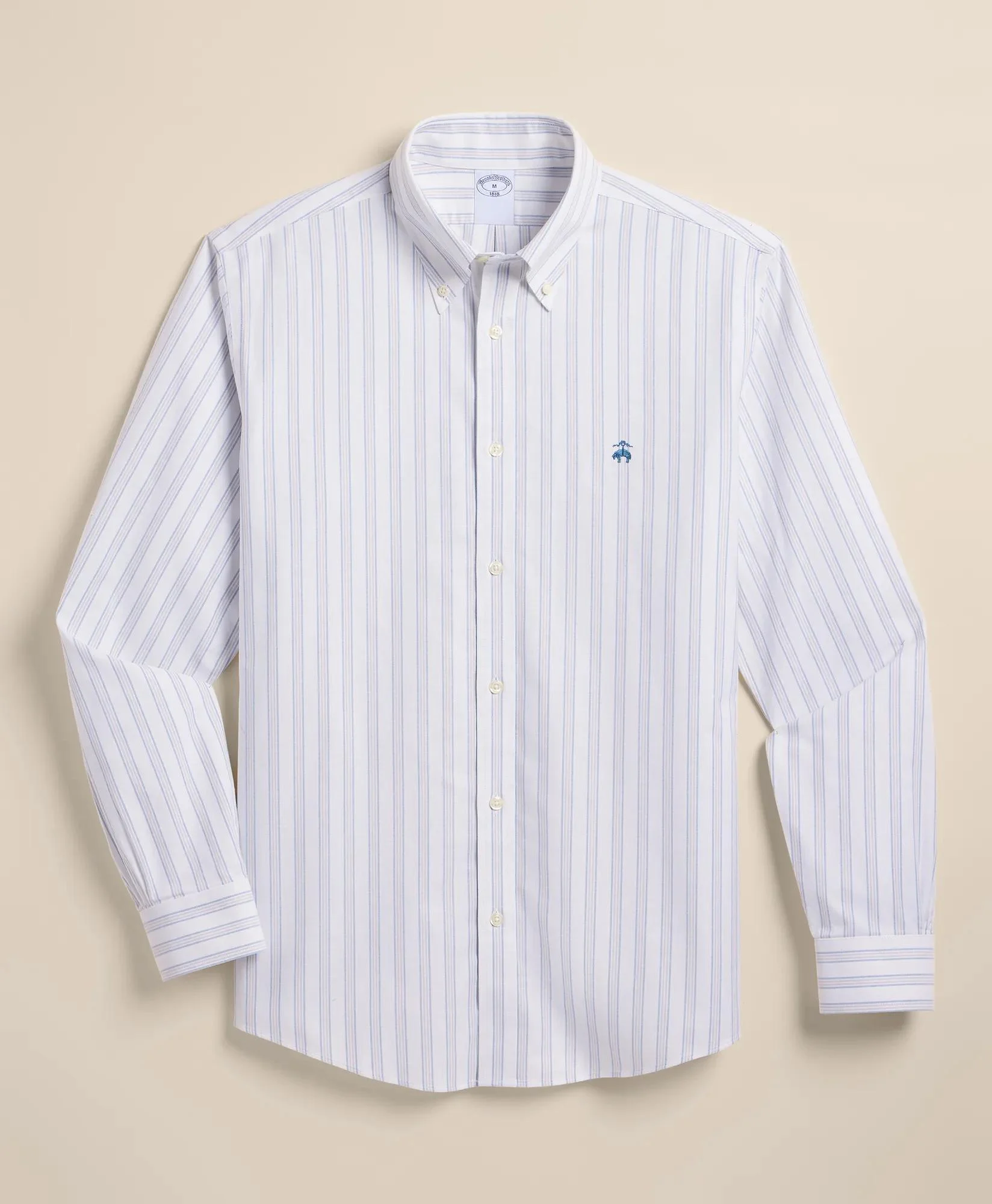 Stretch Non-Iron Cotton-Oxford Polo Button-Down, Stripe Sport Shirt - 1