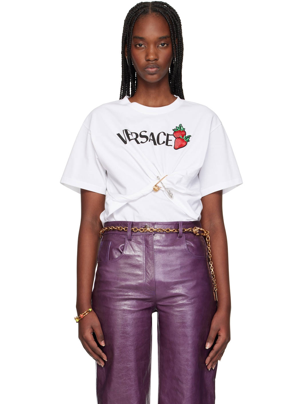 White Embroidered Safety Pin T-shirt - 1