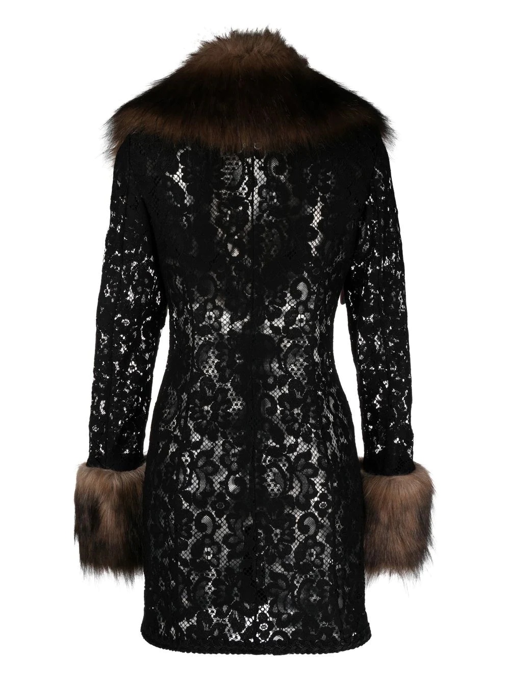 floral-lace faux-fur coat - 2