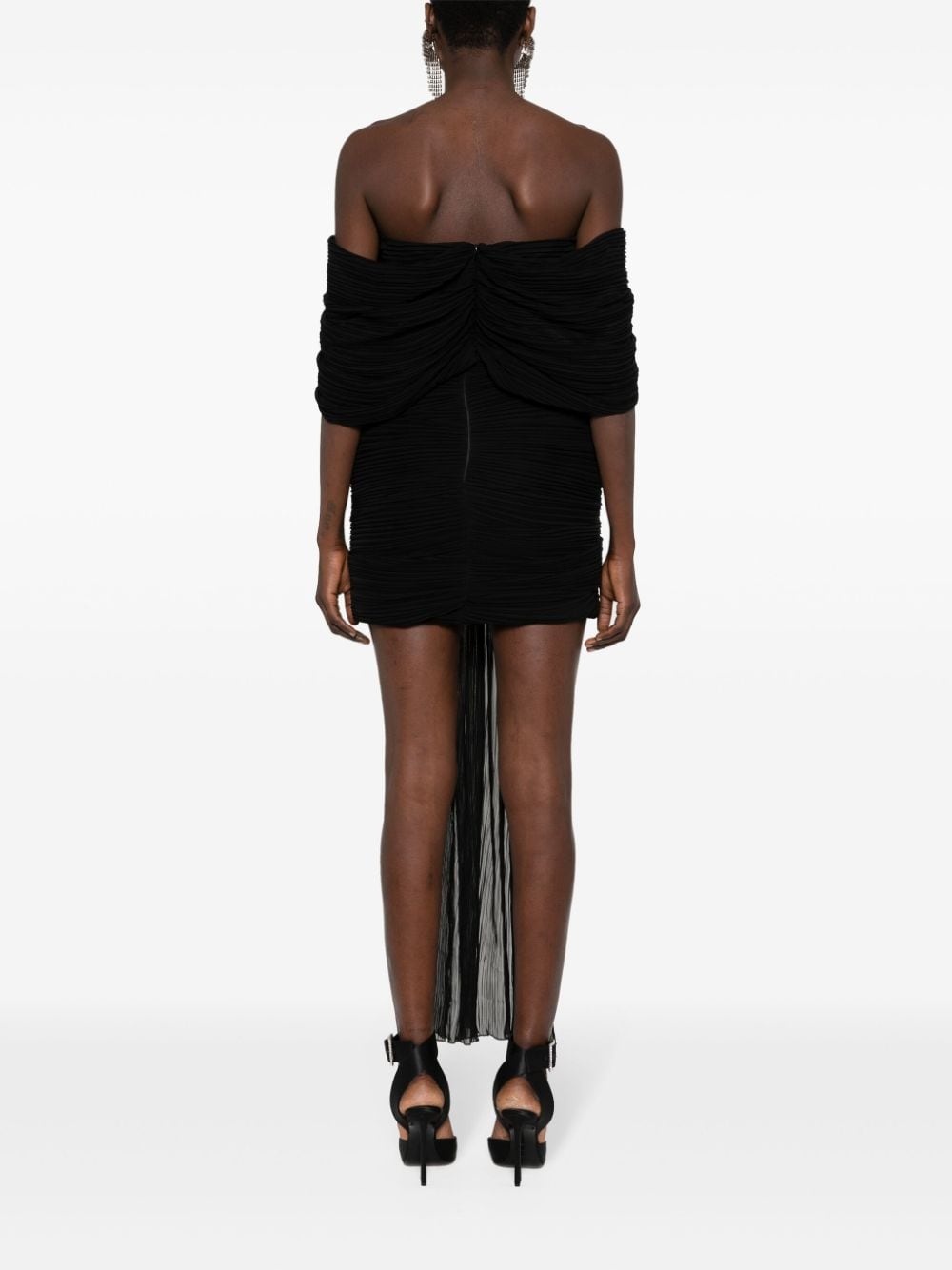 off-shoulder plissÃ© mini dress - 4