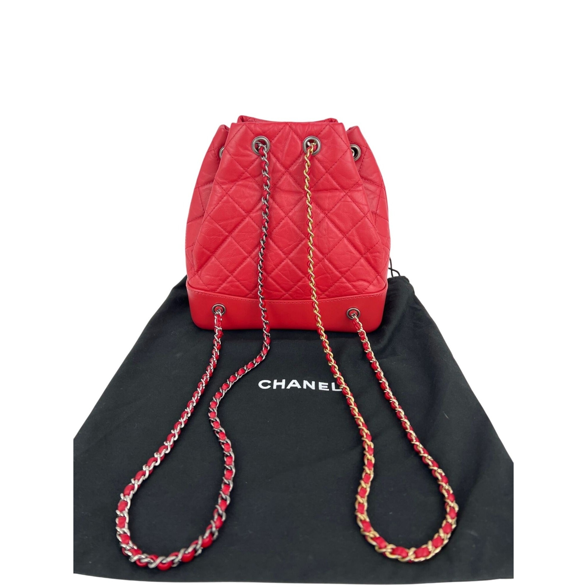 Chanel Aged Calfskin Quilted Small Gabrielle Red Backpack - 2