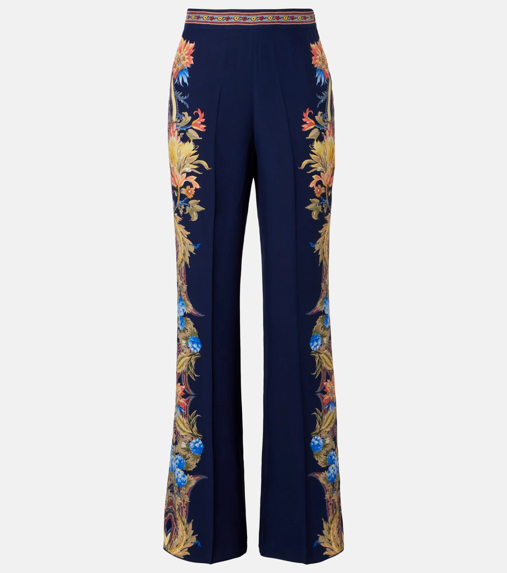 Floral silk straight pants - 1