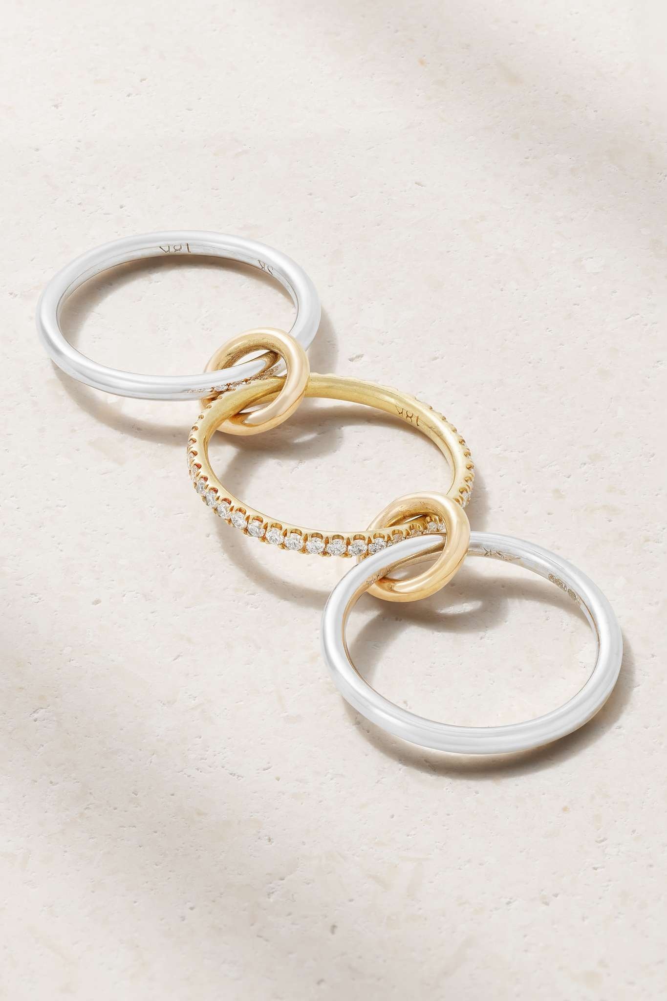 Sonny set of three 18-karat white, yellow and rose gold diamond rings - 3