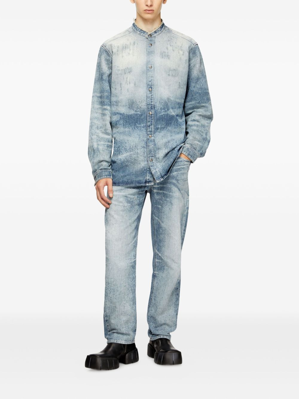MANDARIN-COLLAR DENIM SHIRT - 2