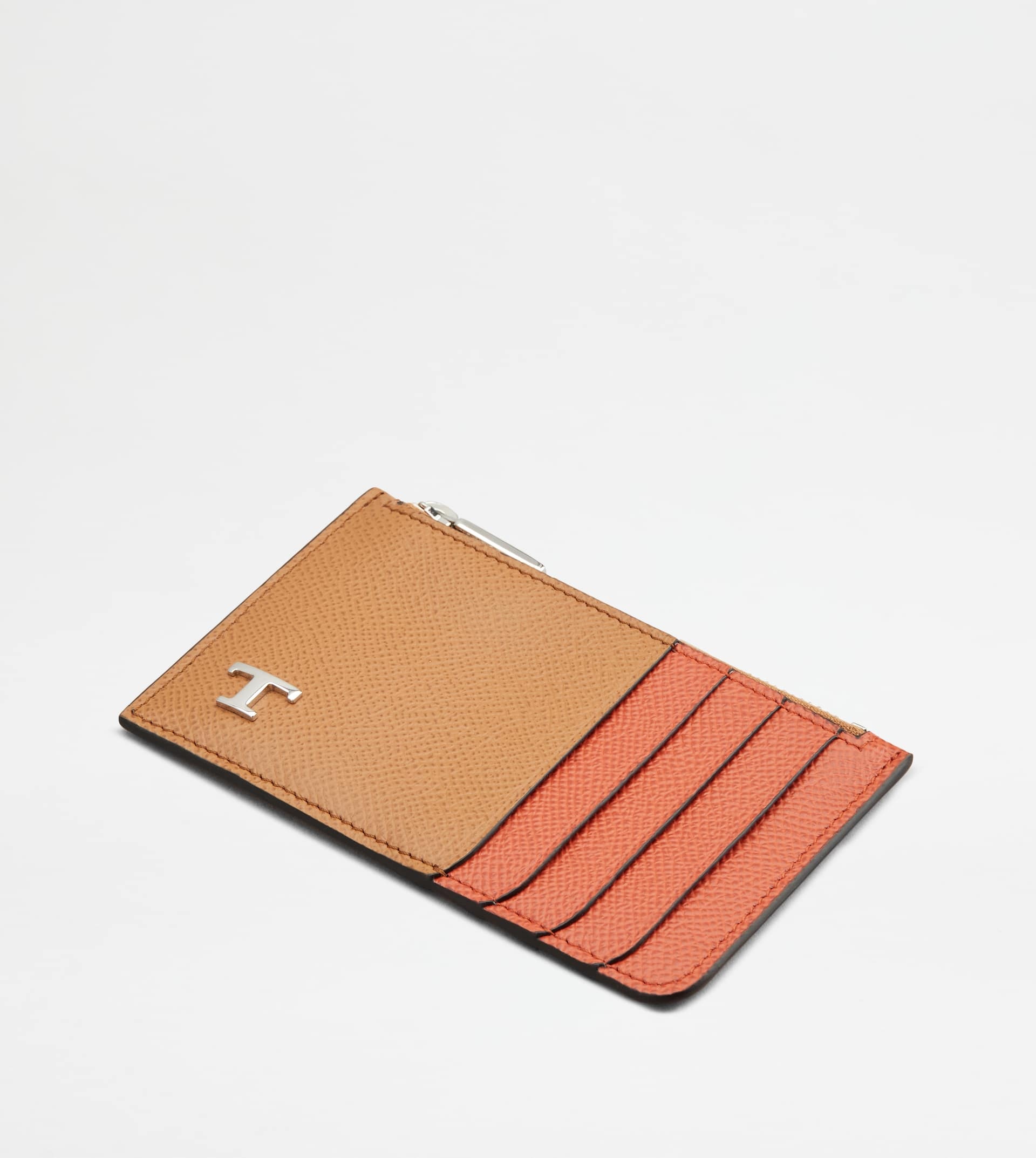 CARD HOLDER IN LEATHER - BROWN, ORANGE - 3