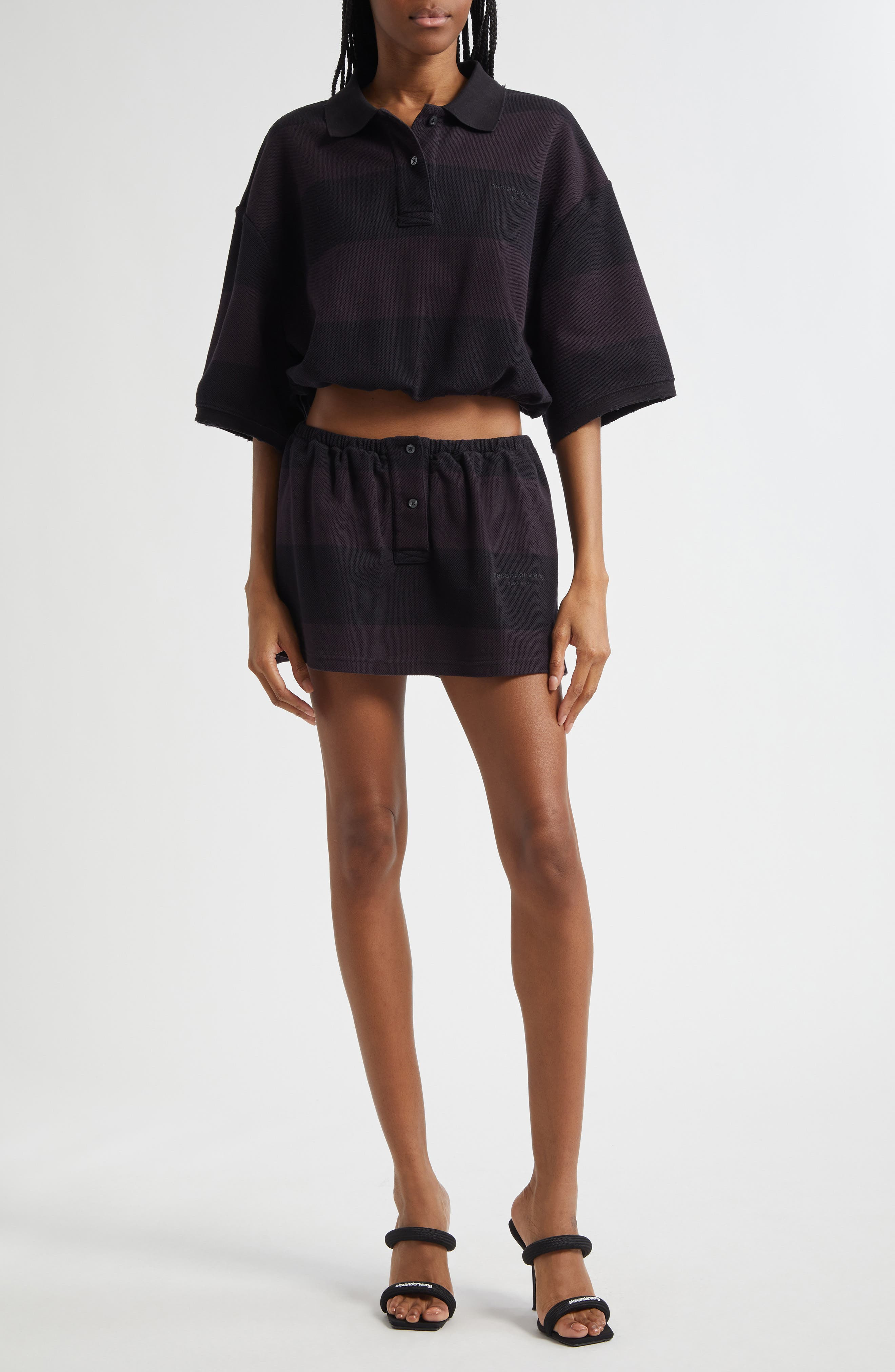 Alexander Wang Deconstructed Polo Miniskort in Black Overdyed Stripe at Nordstrom - 2