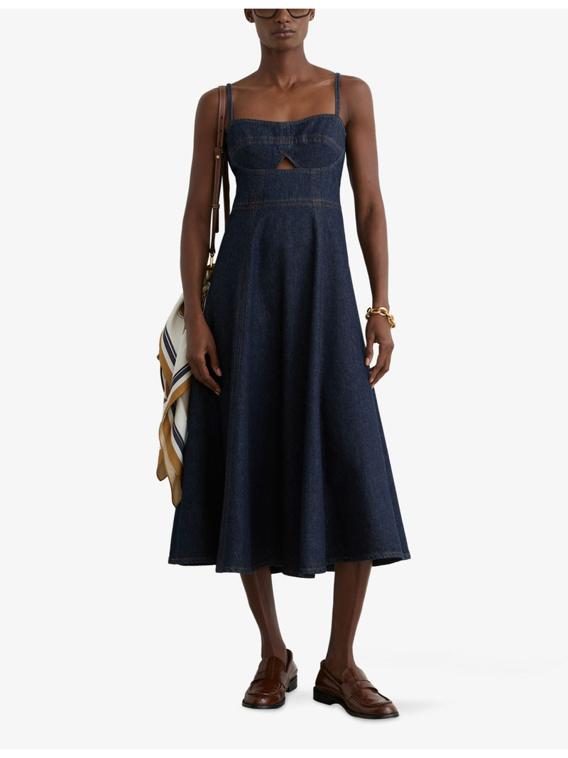 REISS Emma Sleeveless Denim Midi Dress outlook