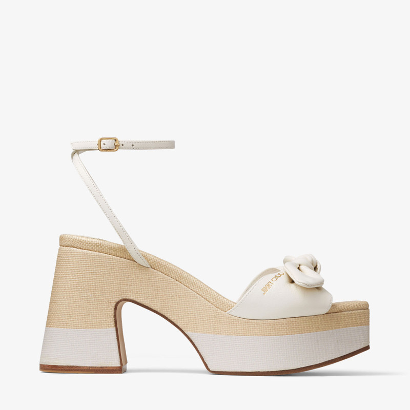 Ricia 95 Latte/Natural Leather and Raffia Platform Sandals - 1