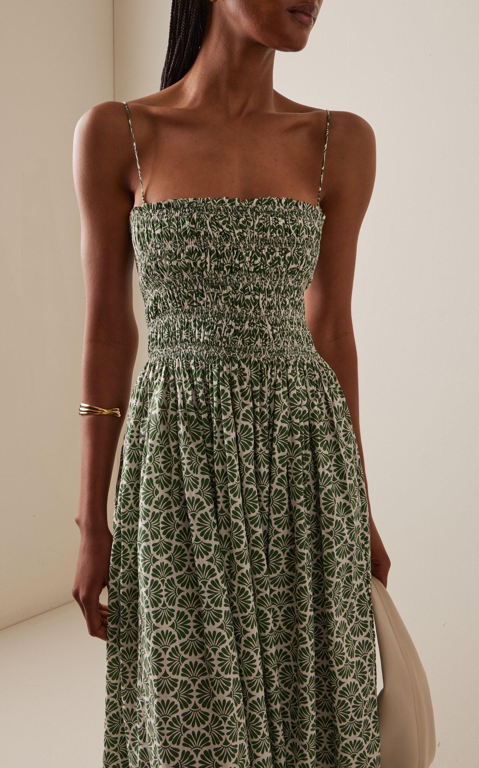 Shirred Cotton Midi Dress green - 3