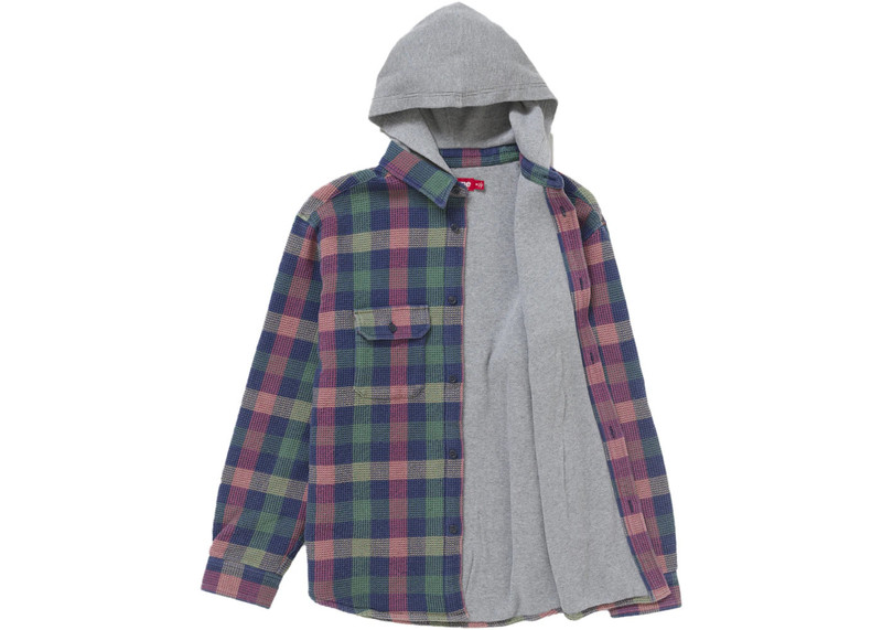 Supreme Supreme Waffle Plaid Hooded Shirt Multicolor outlook