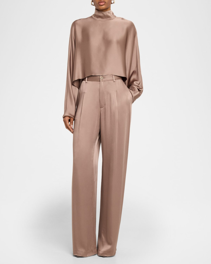 LAPOINTE High-Rise Pleated Satin Wide-Leg Pants outlook