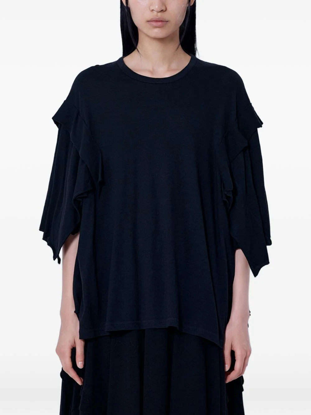 layered-sleeve crew-neck T-shirt - 1