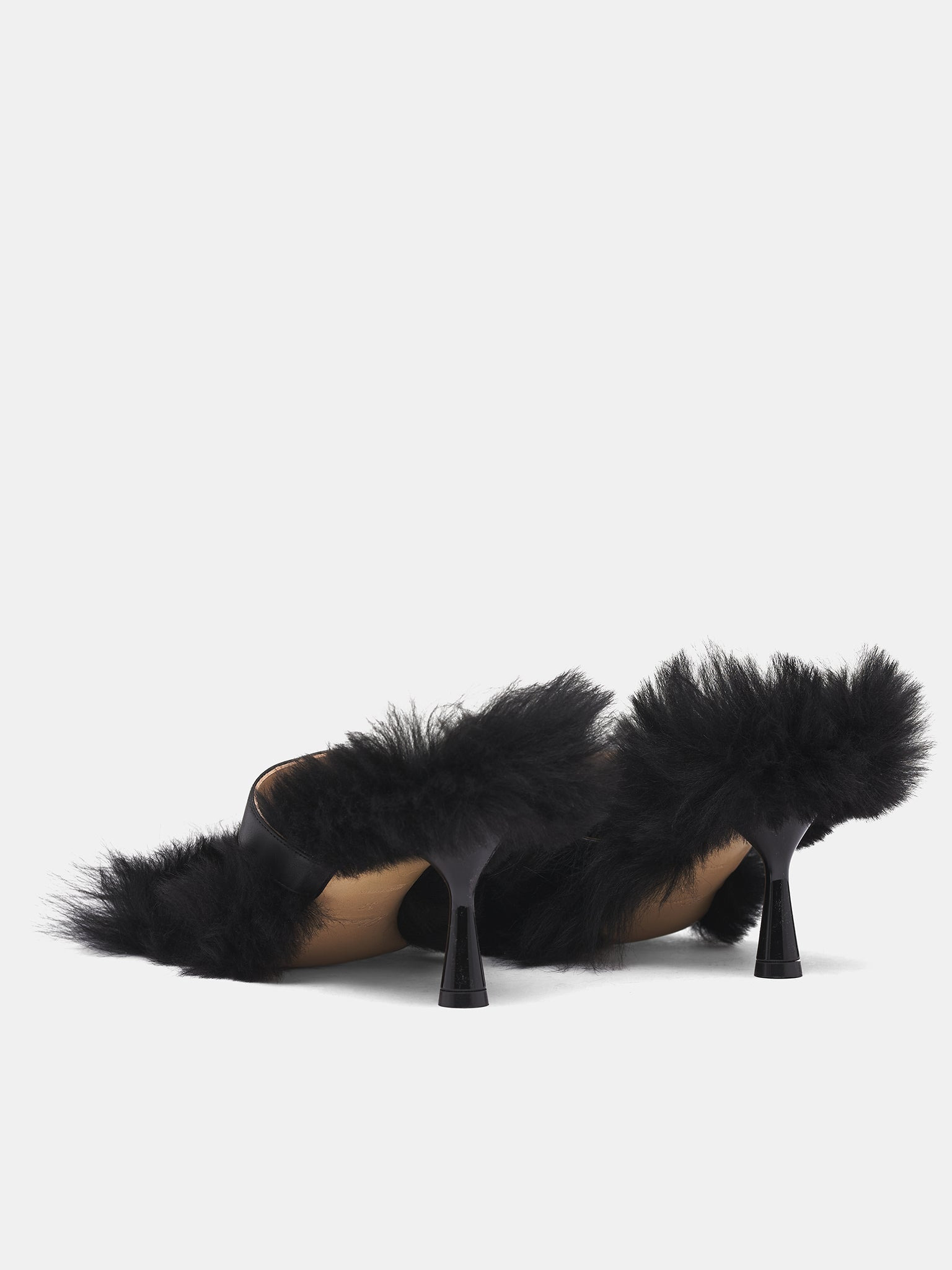 Black Lamb Fur Heeled Sandals - 5