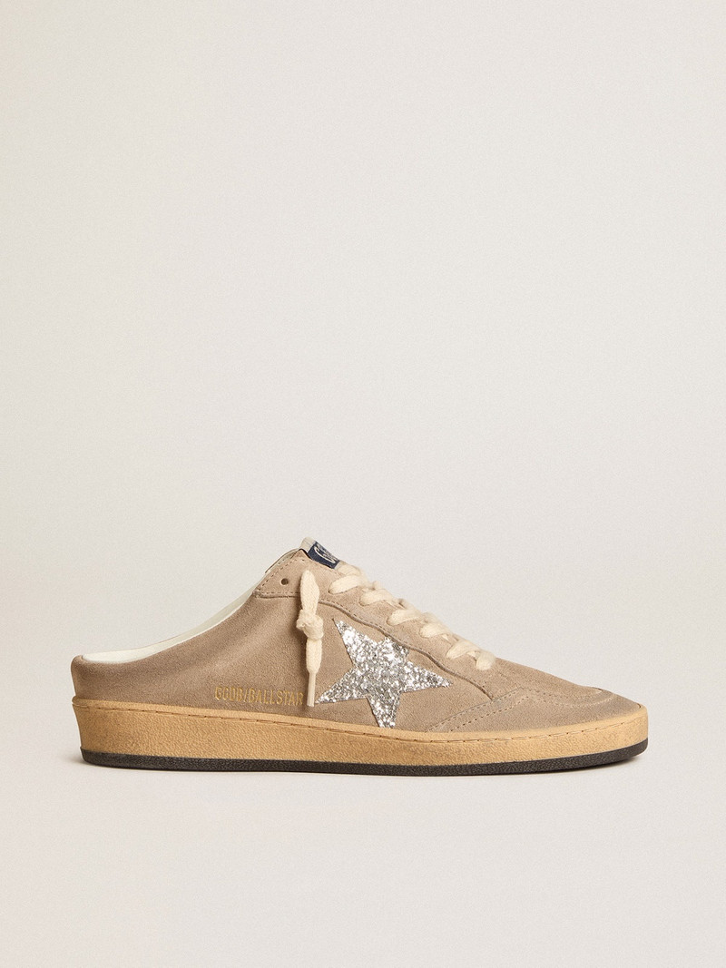 Ball Star Sabots in dove-gray suede with silver glitter star - 1