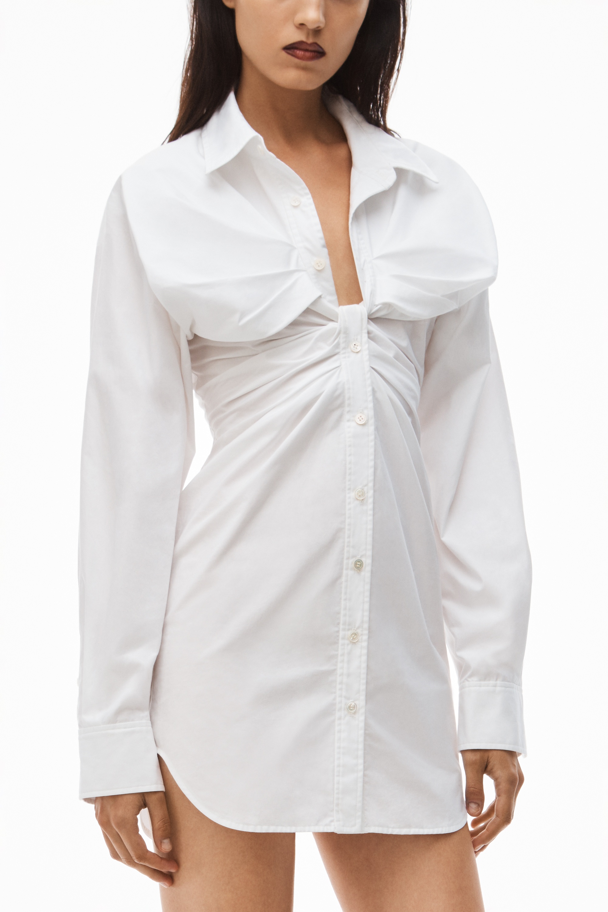 TWIST FRONT SHIRTDRESS IN COMPACT COTTON - 3