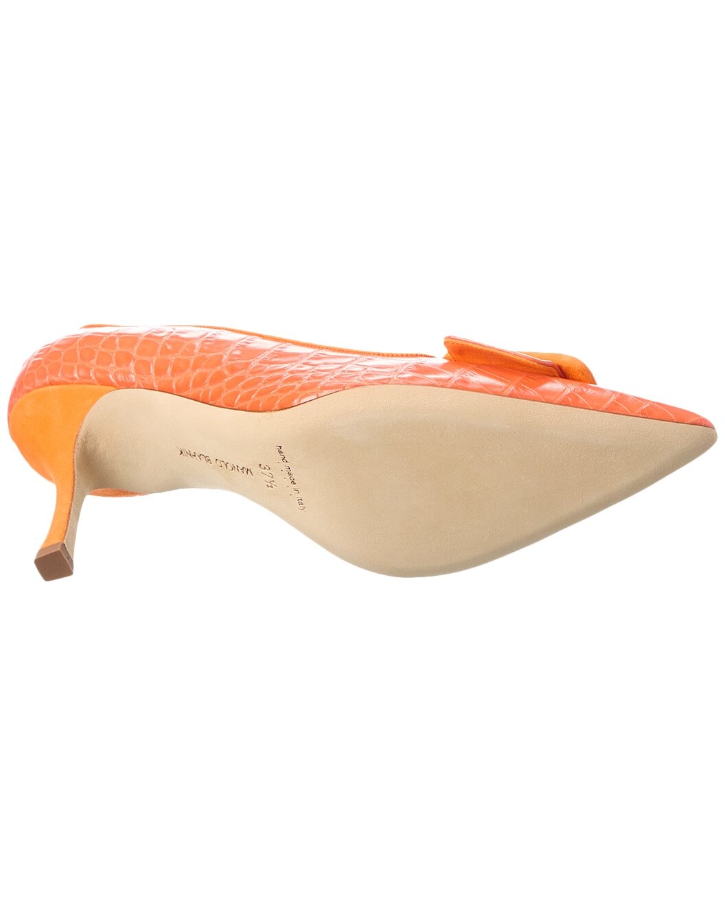 Manolo Blahnik Maysale 90 Croc-Embossed Leather & Suede Pump - 4