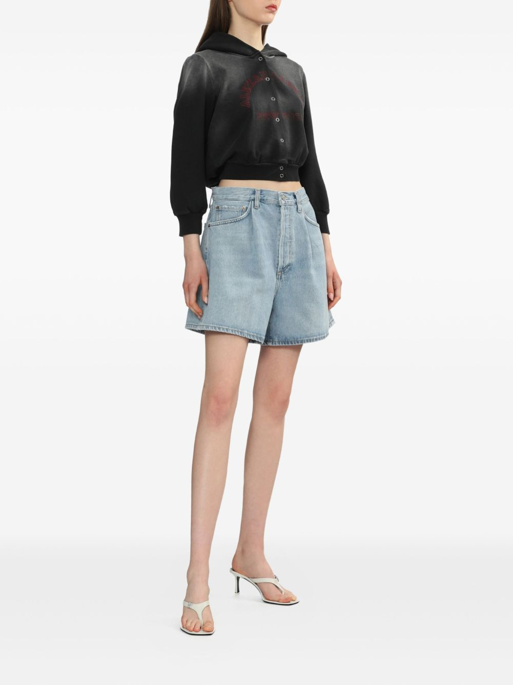 pleated denim shorts - 2