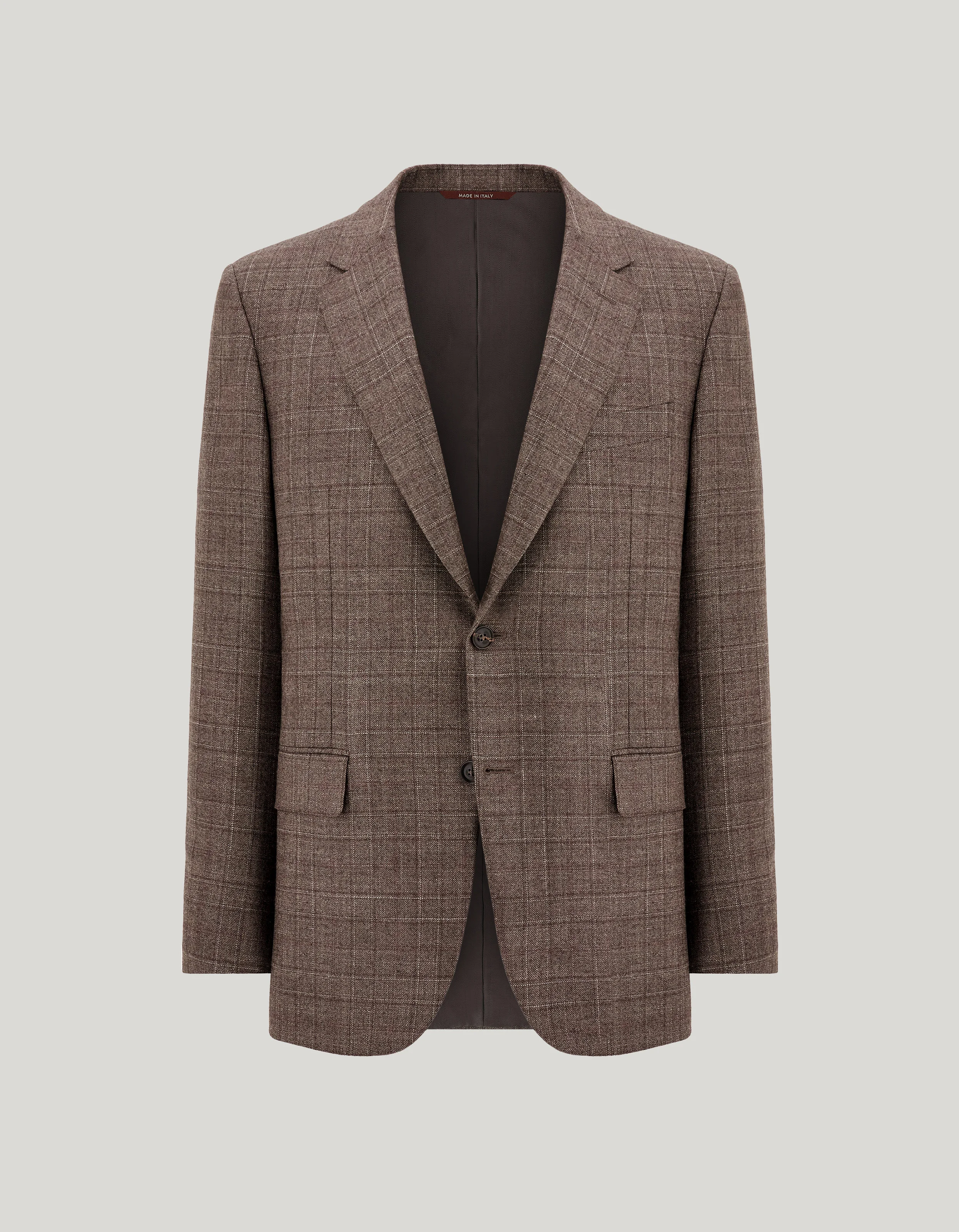 WALNUT AND DARK BROWN SILK AND CASHMERE REGULAR-FIT OVERCHECK JACKET - 1