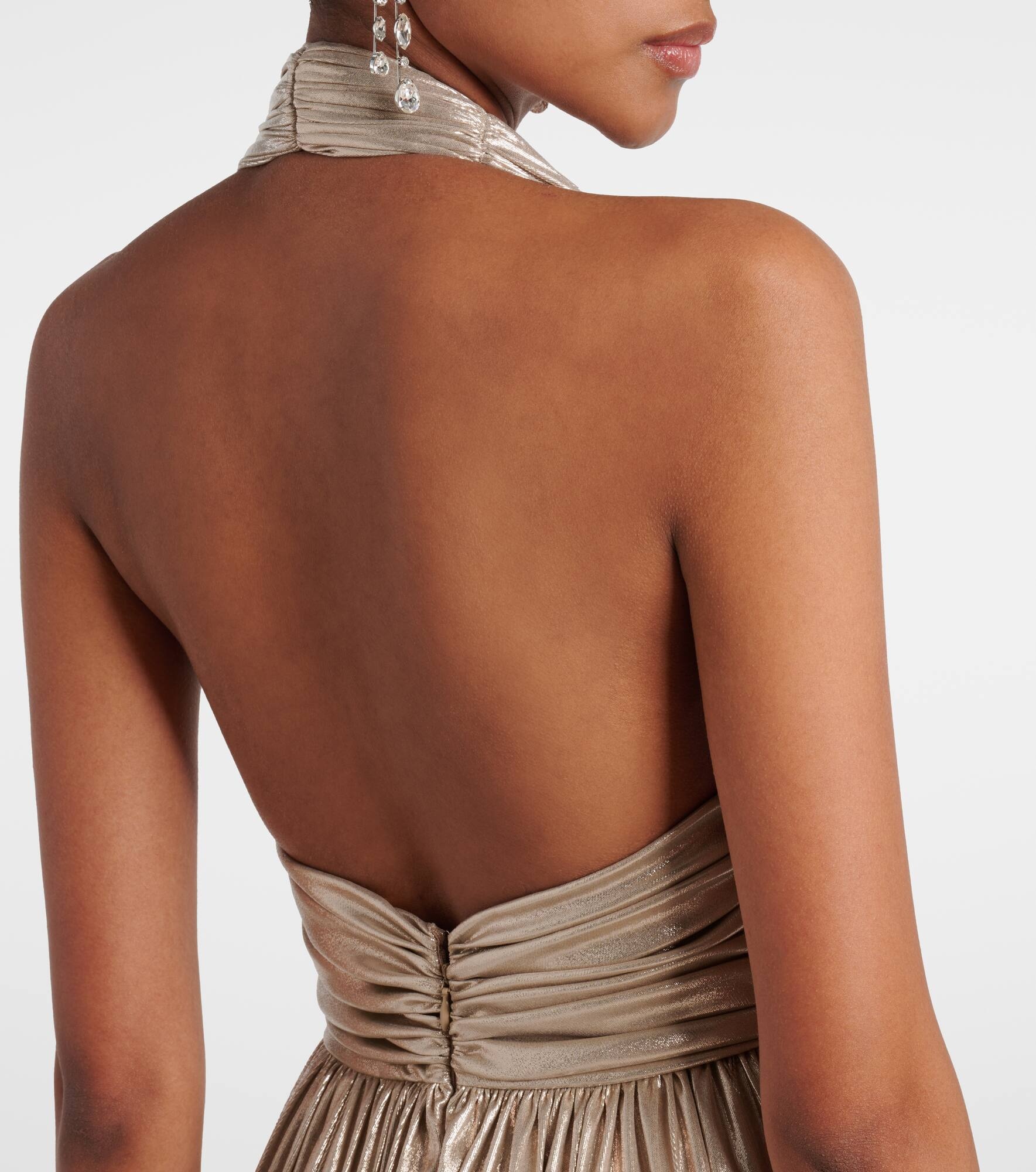 Halterneck open-back lamé jersey gown - 5