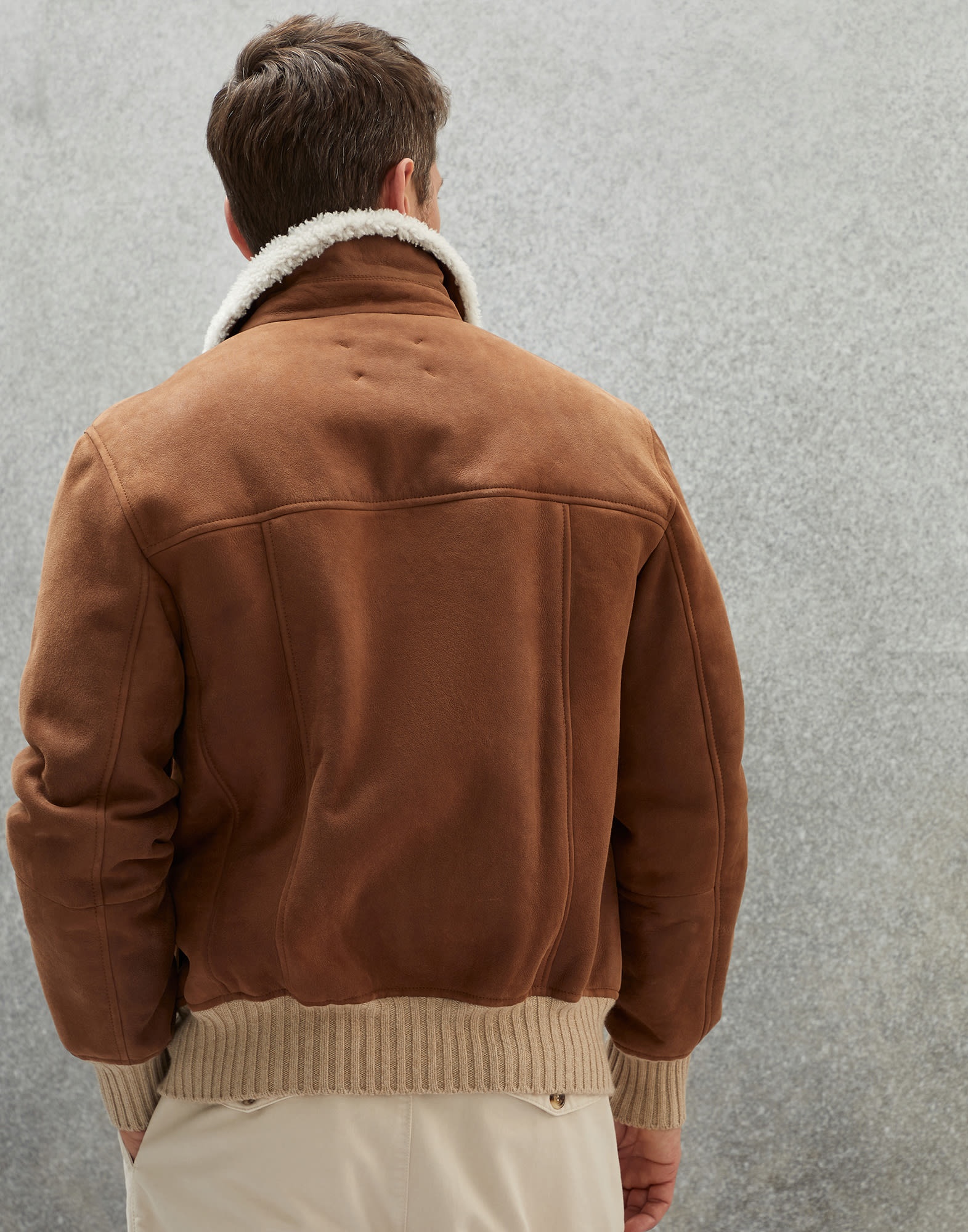 Brunello Cucinelli Textured suede shearling aviator jacket