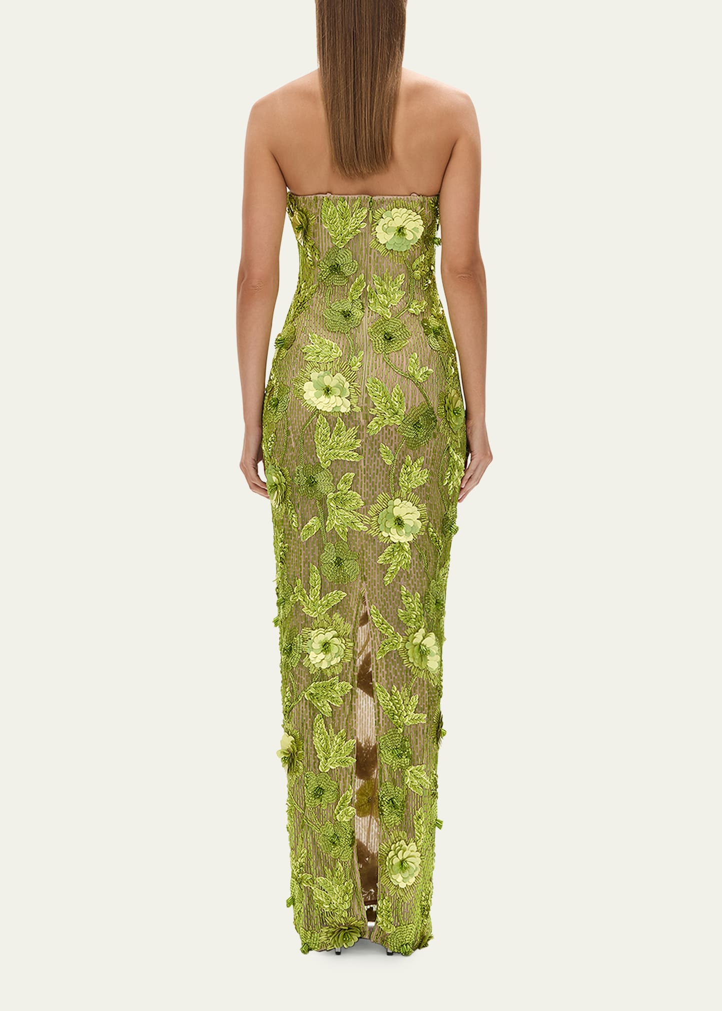 Pierre Floral Beaded Strapless Gown - 3