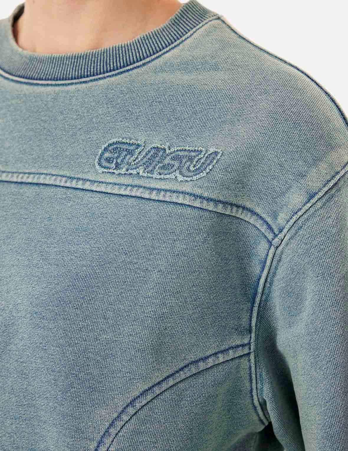 Distressed Appliqué Embroidery Washed Fashion Fit Cropped Sweatshirt - 6